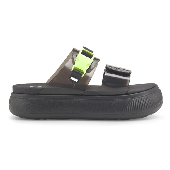 PUMA Mayu Pop Clear Slide Womens Black Casual Sandals - Picture 1 of 4